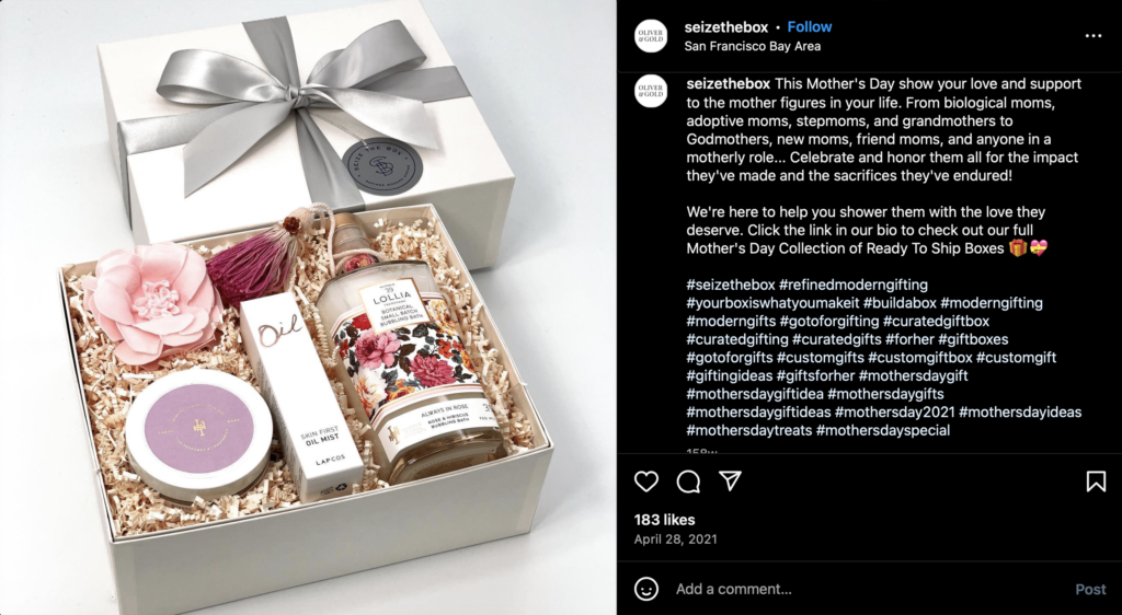 Seize the Box Instagram Post of ready to gift box for mothers day